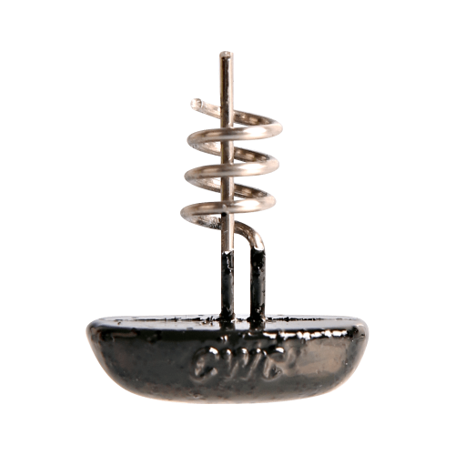 Metallic fishing weight with spiral design on a clear background