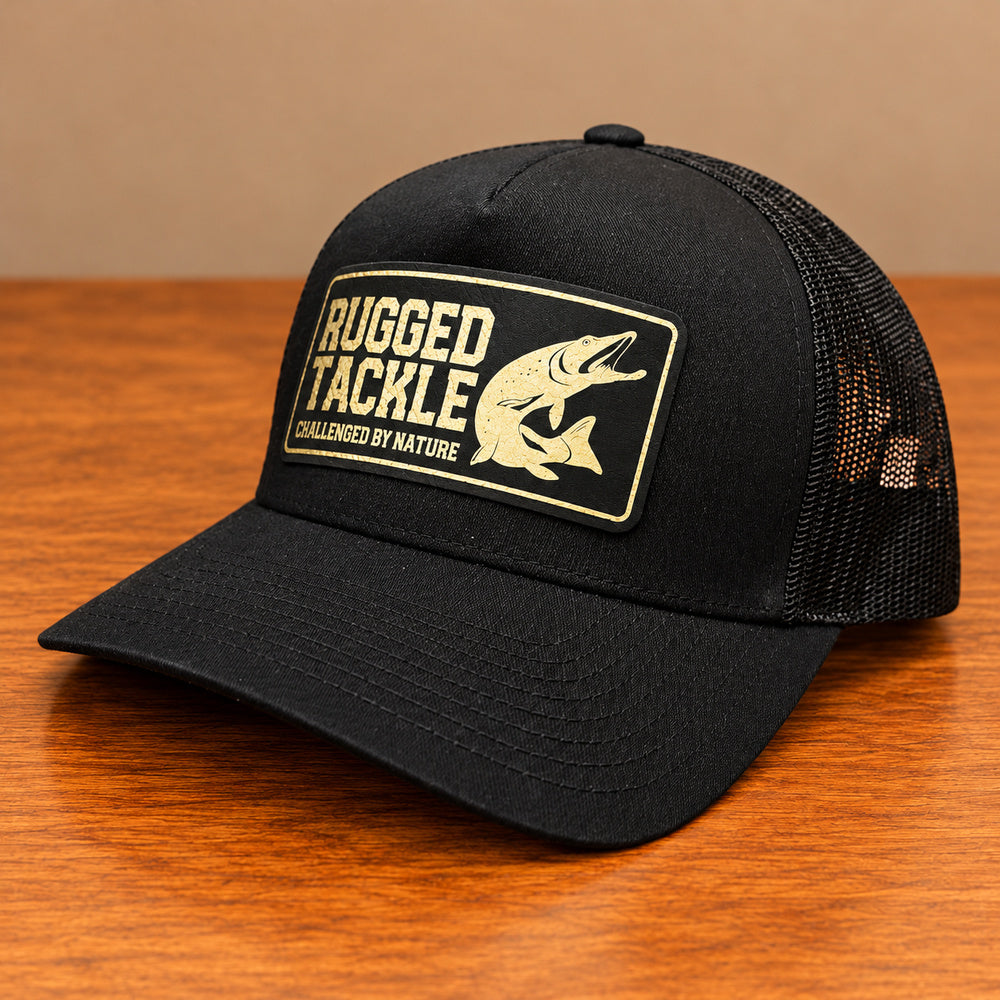 Black Rugged Tackle 1st Edition Trucker Cap, side view