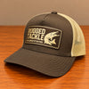 Brown and beige Rugged Tackle 1st Edition Trucker Cap, side view