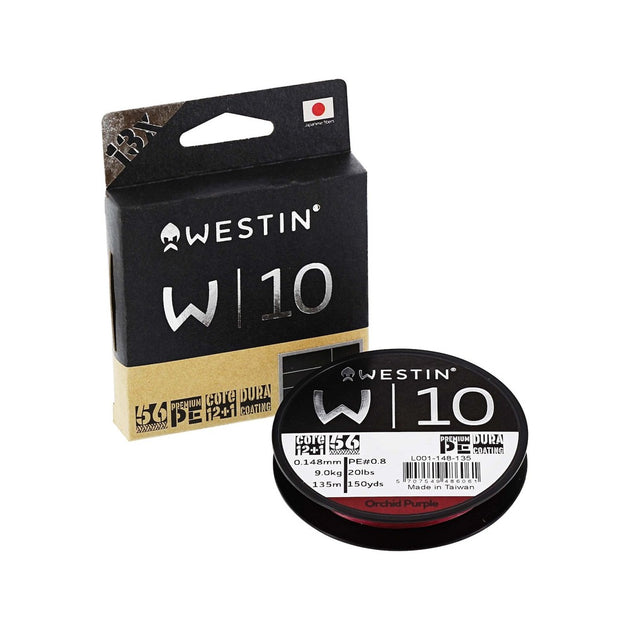 Westin W10 13X Braid Orchid Purple 135 m 150 yd spool and packaging