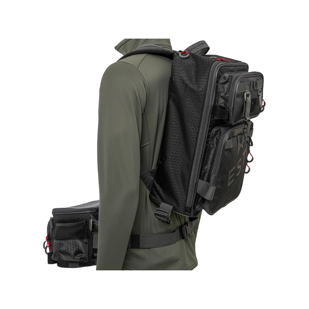 Westin W4 3in1 Master fishing backpack worn with waist pack