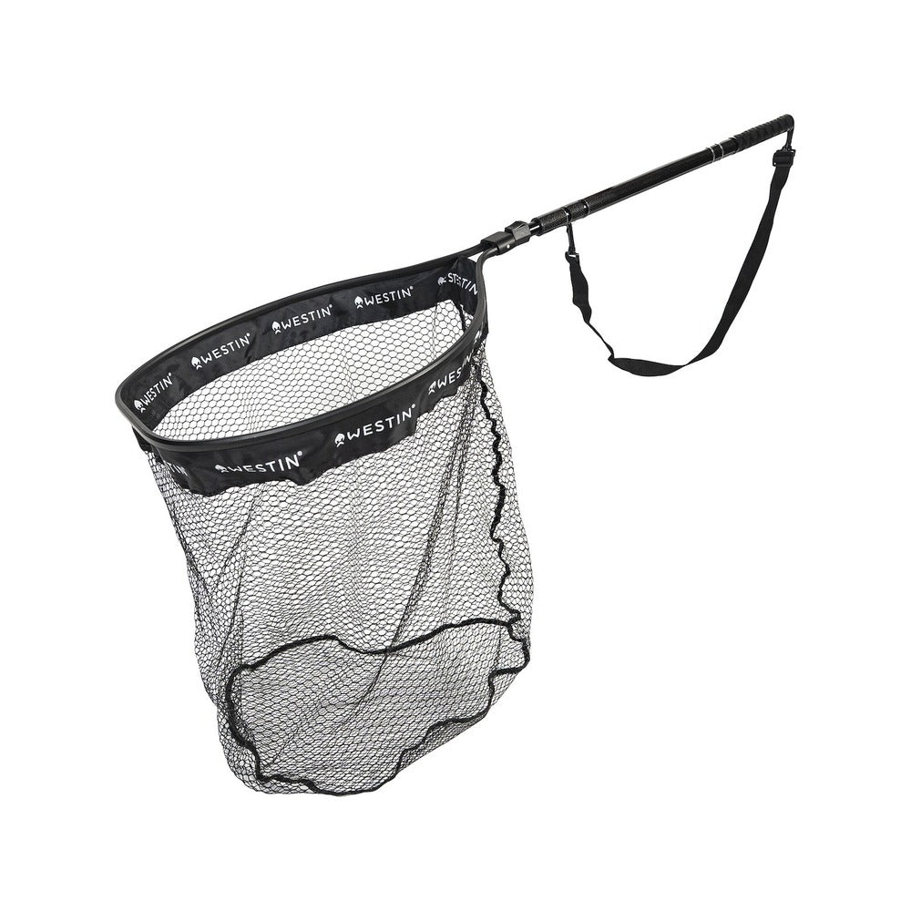 Westin W6 C&R Telescopic Landing Net extended with shoulder strap
