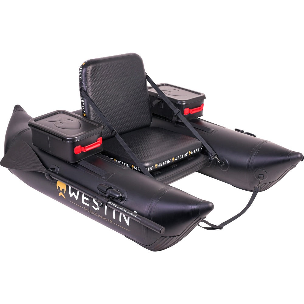 Westin W8 Belly Boat rear view with oars