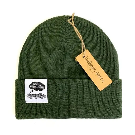 Green wool Damn you Wolfcreek Lures logo beanie