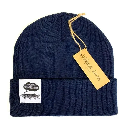 Navy wool Damn you Wolfcreek Lures logo beanie