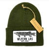 Green knitted beanie with Wolfcreek lures logo patch